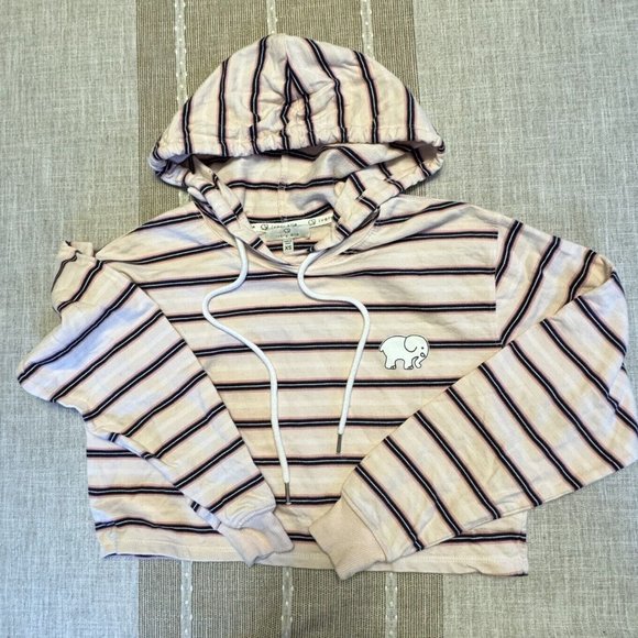 Ivory Ella Crystal Pink Striped Cropped Hoodie Organic Cotton Size XS Cute - Picture 2 of 9